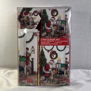 Vintage Christmas 5 Piece Desk‎ Set Notebook Pencil Case Grandma Nostalgia